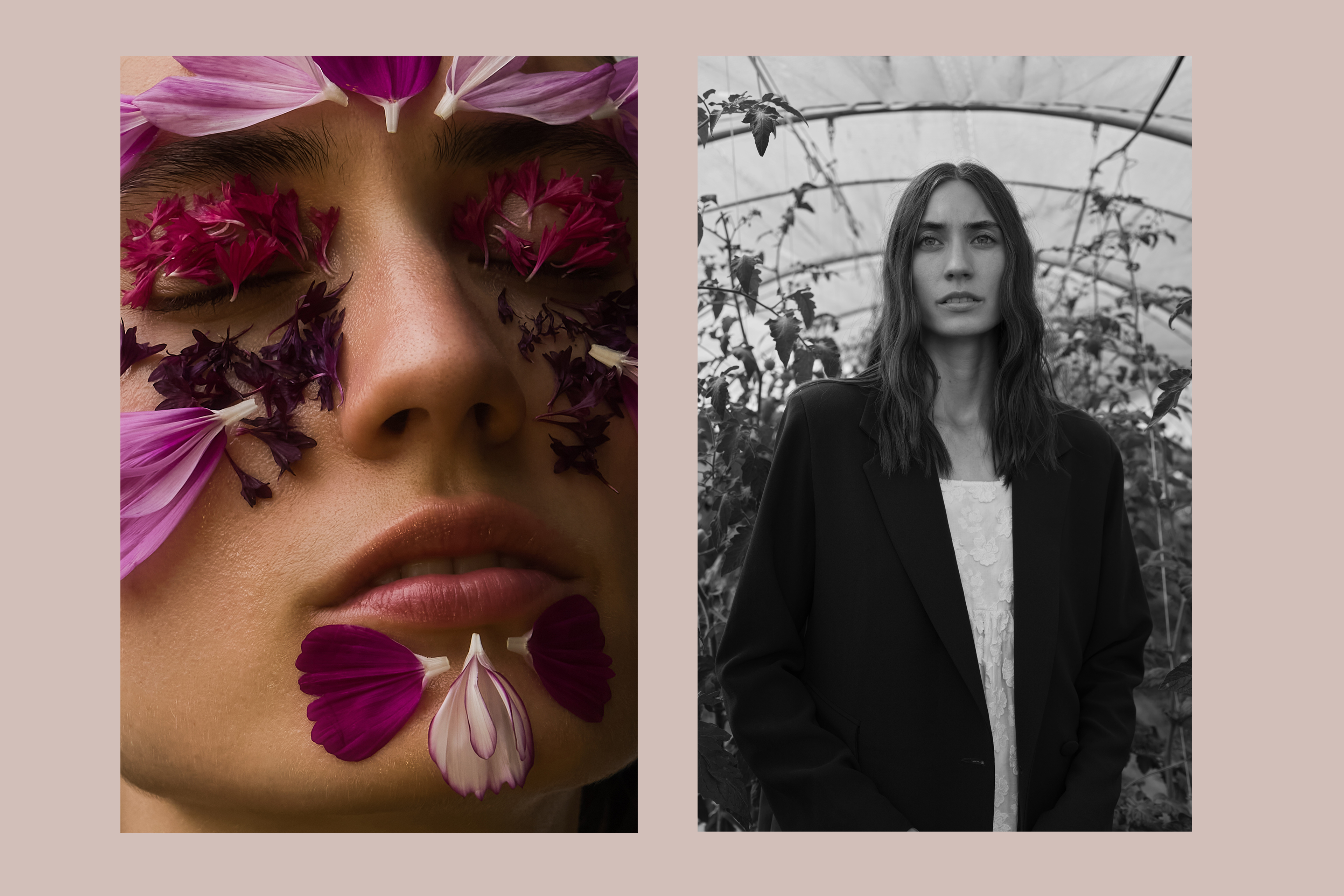 Woman with flowers on her face skin