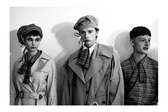 Black and White photo of 3 models during London Fashion Week