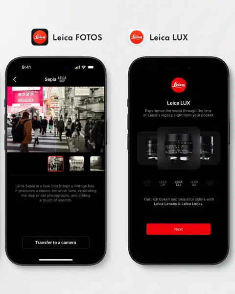 Leica FOTOS and Leica LUX on mobile phone.