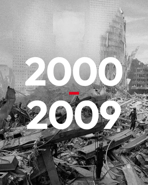 New York destroyed after 9/11, with the years 2000-2009 on the picture