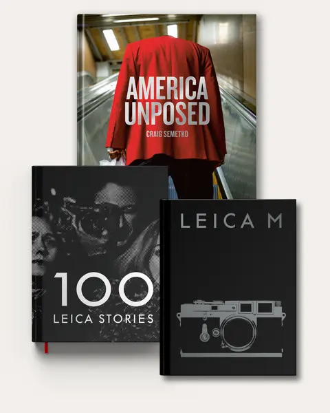 Collage of Leica M, 100 Leica Stories and America Unposed books