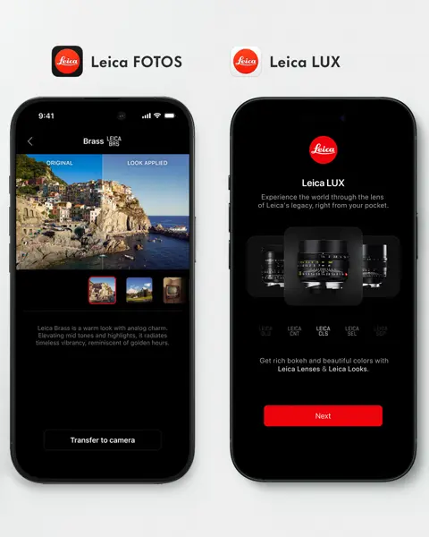 Mockups of the Leica FOTOS App and Leica LUX App