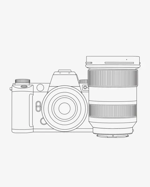 Line drawing of a SL camera and lens