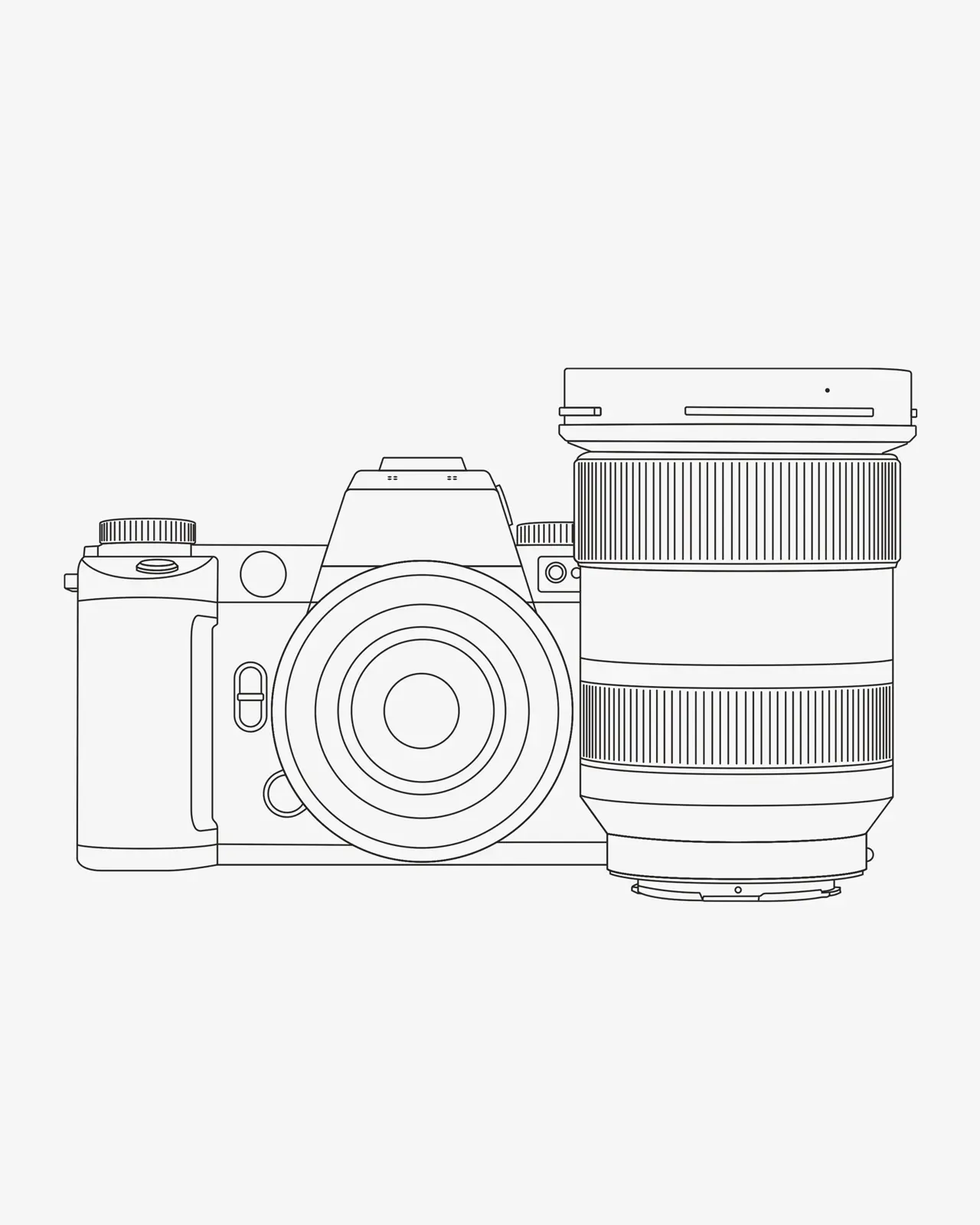 Line drawing of a SL camera and lens