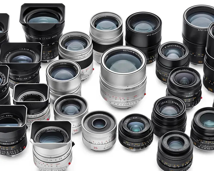 A group of Leica lenses.