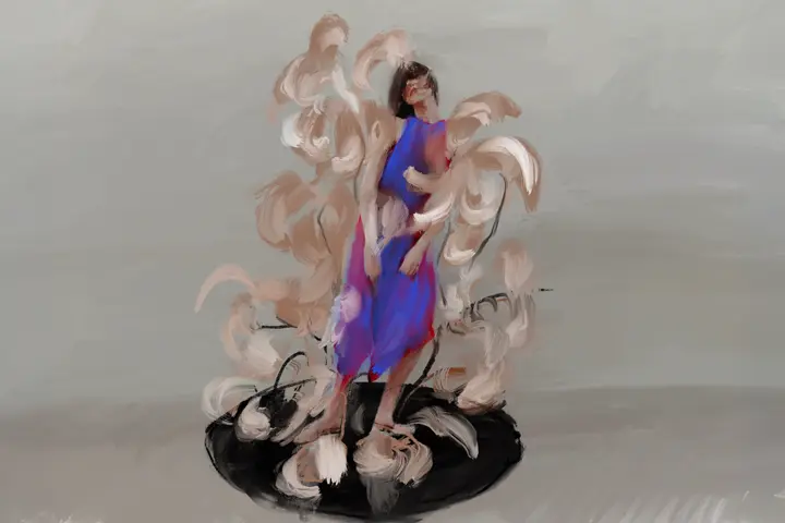 Drawing from a woman with big flowers