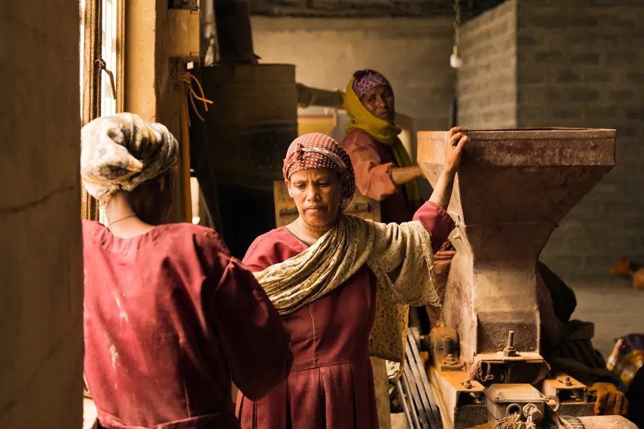 Work carried out by women at a managed spice mill in Ethiopia