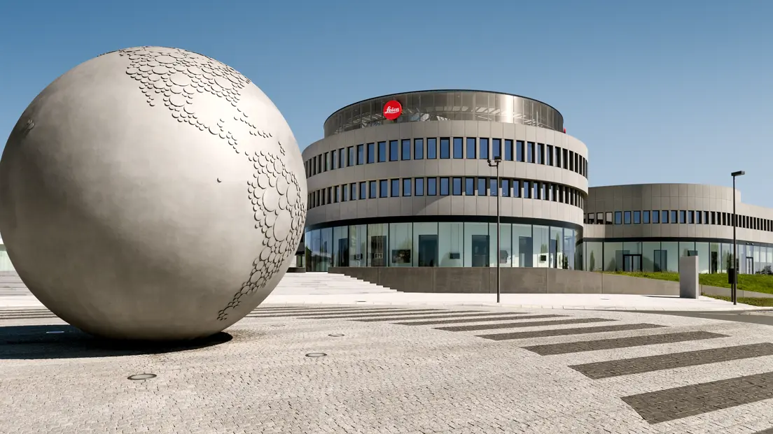 Leica Headquater in Wetzlar with the globe on the left hand side.