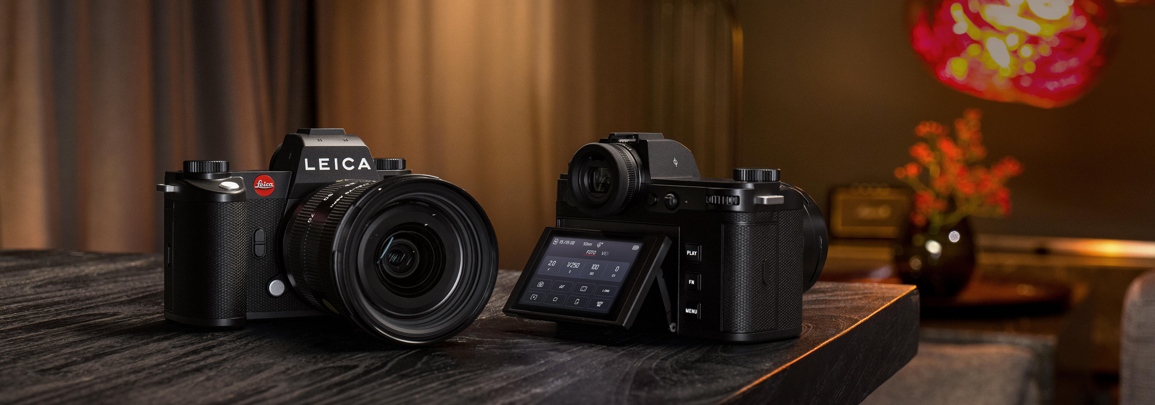 two Leica SL3 Camera, one front, one display