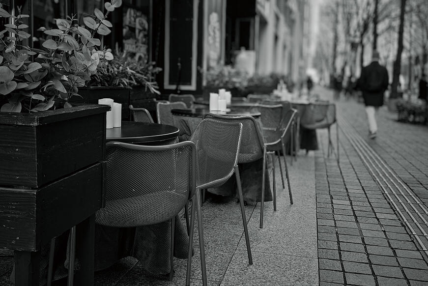 cafe in a street monochrome