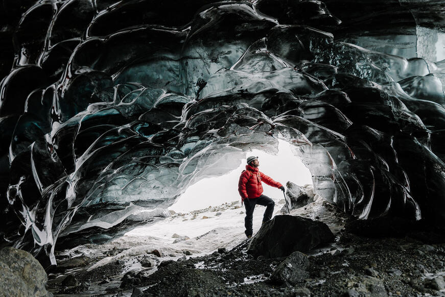 Man visits an ice cave
