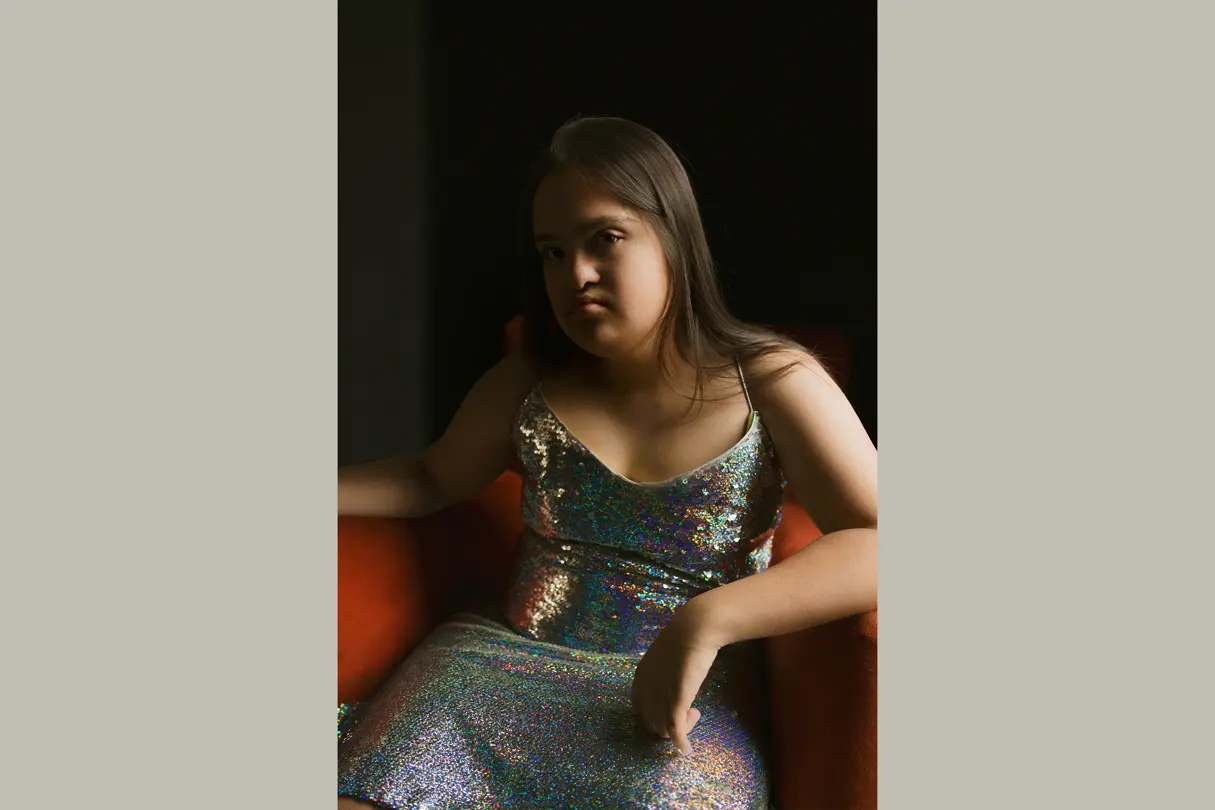 Girl with silver glitter dress