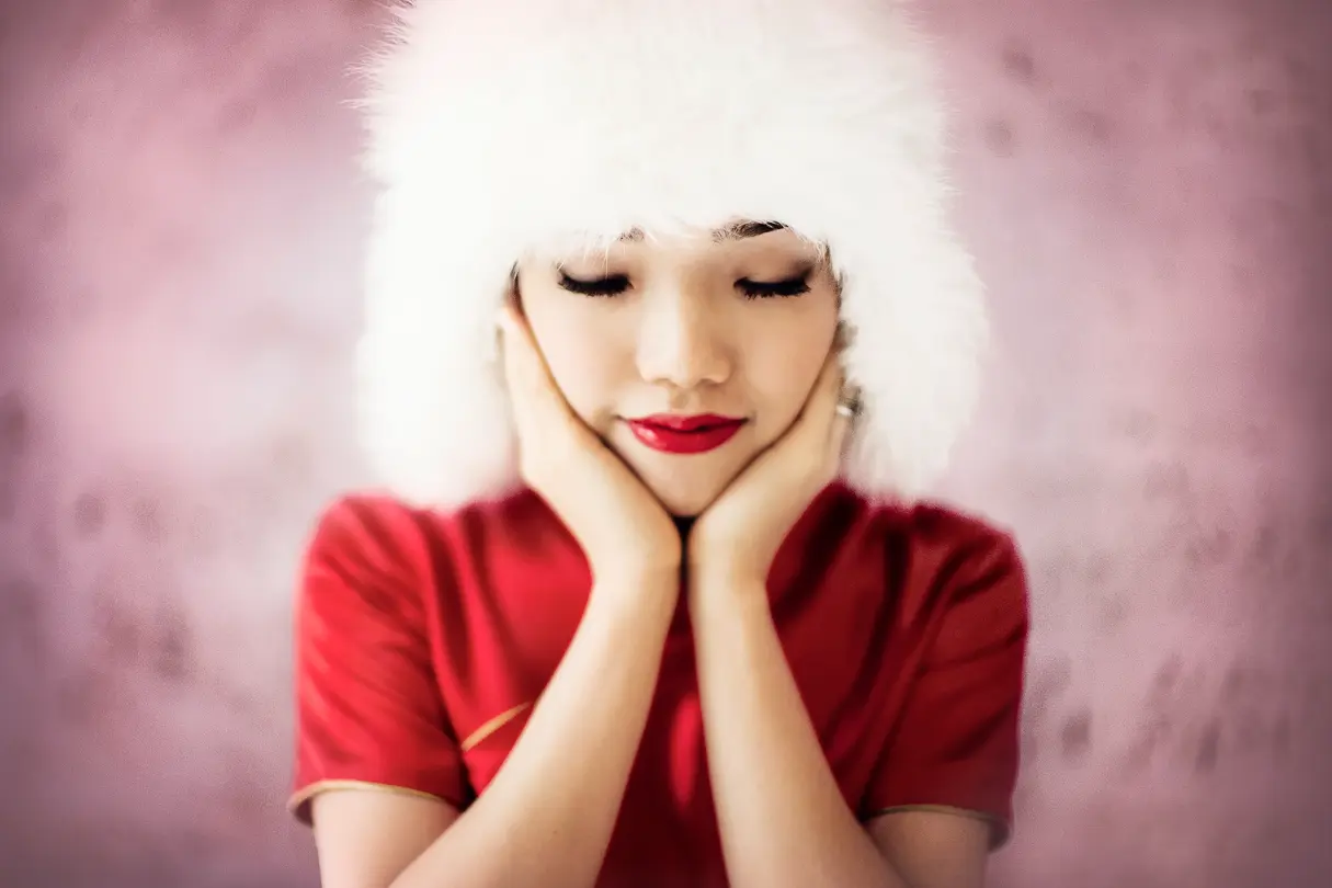 Asian woman with a winter cap