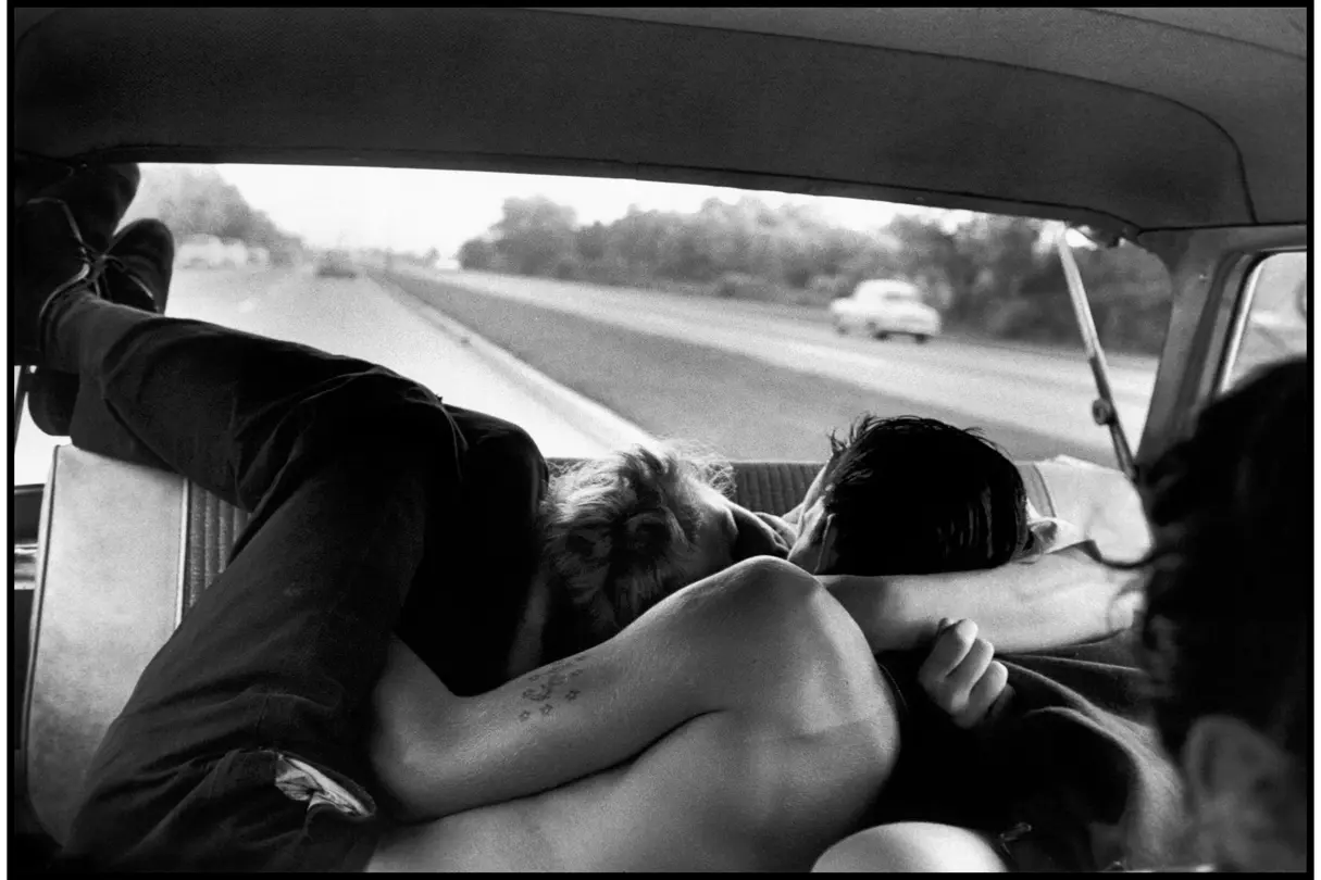 Passionate couple in a car