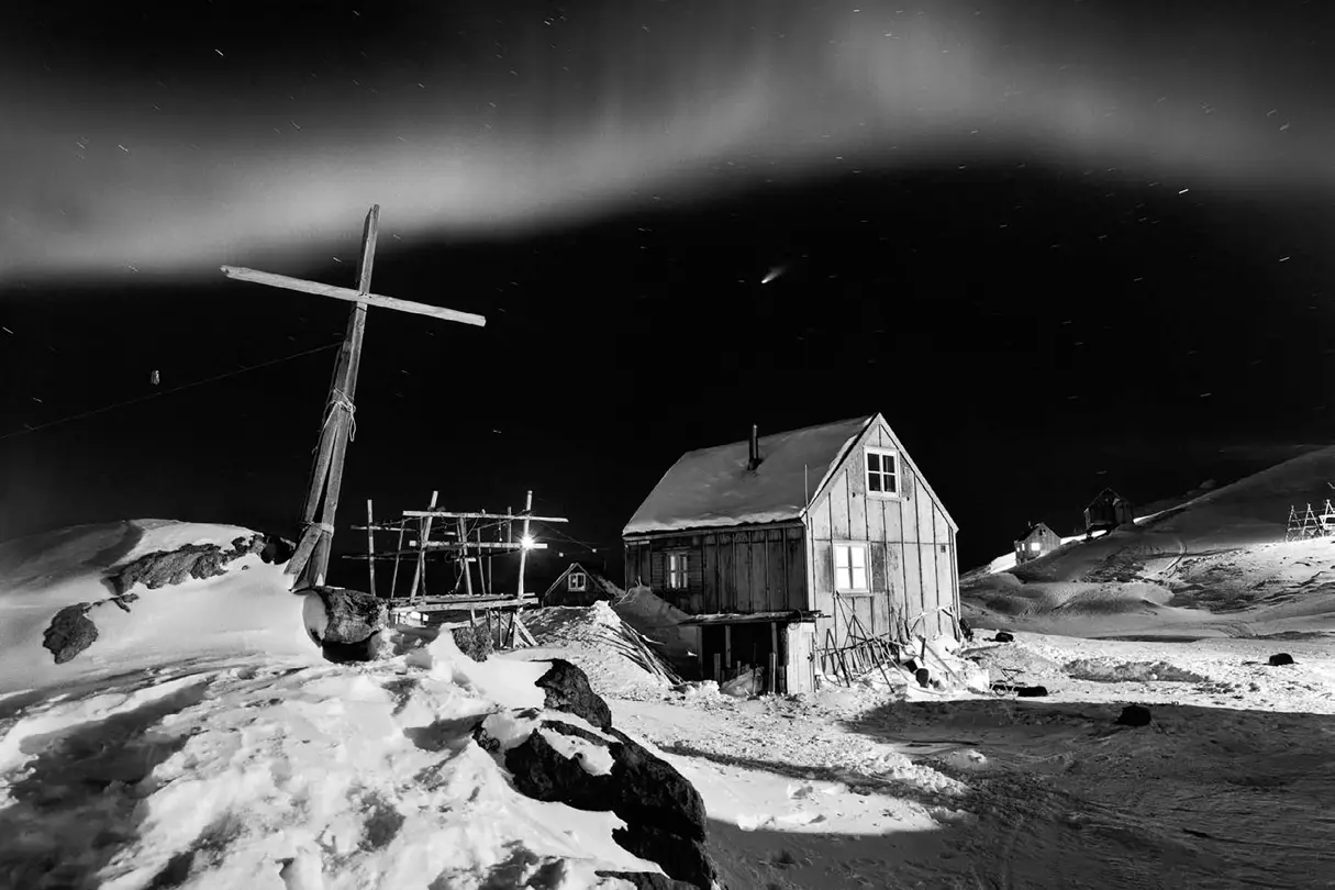 Old house in a snowy landscape