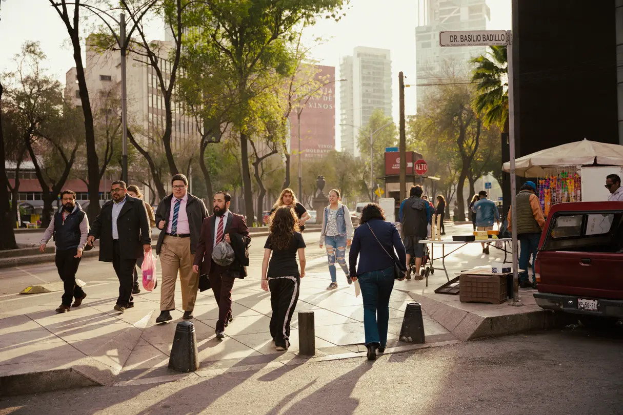 Colour street photography of various commuters