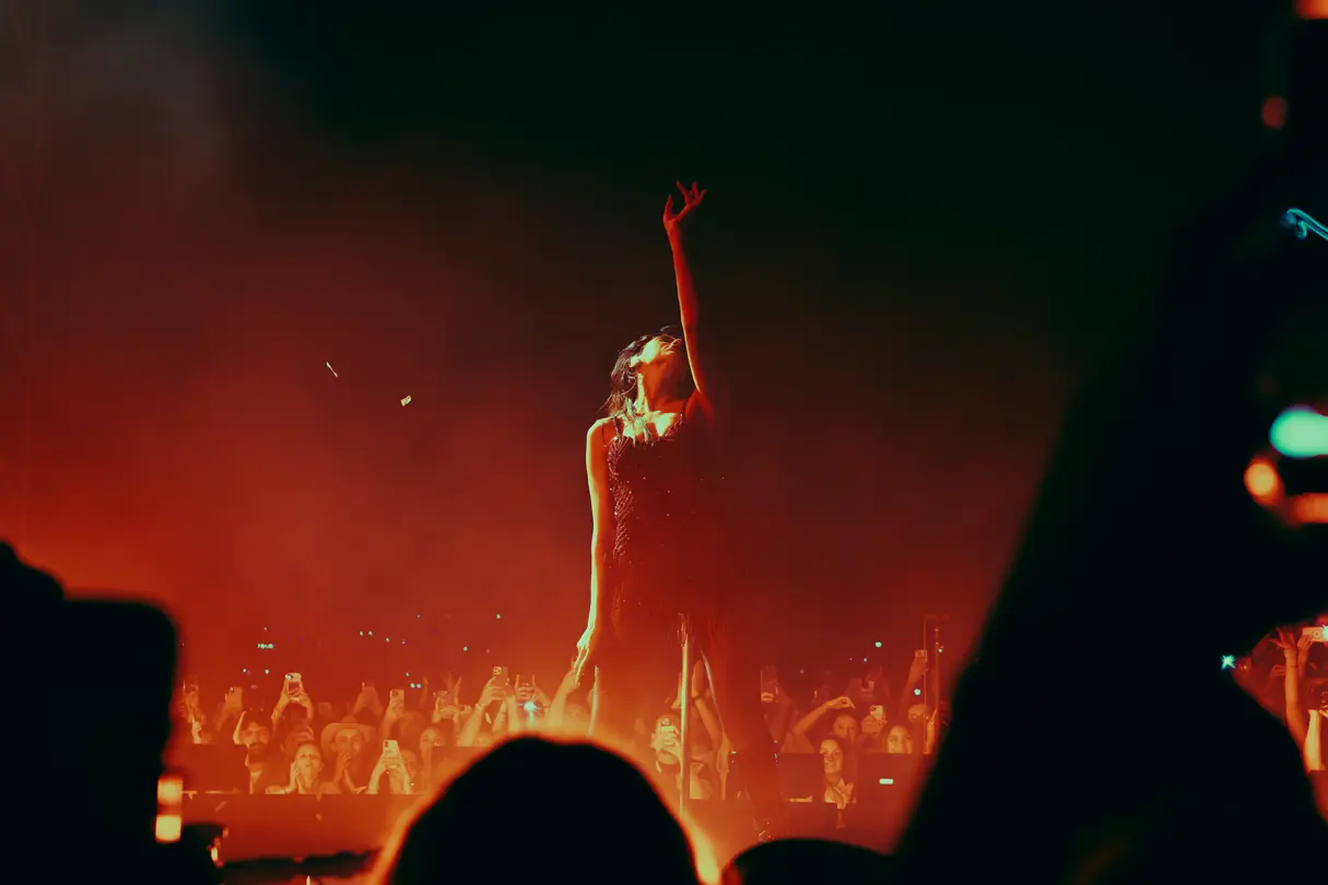 Dua Lipa on stage at the sunny hill festival