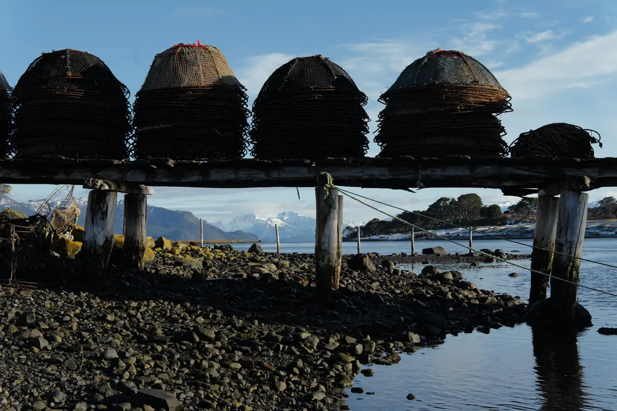 Fishing baskets on a lake