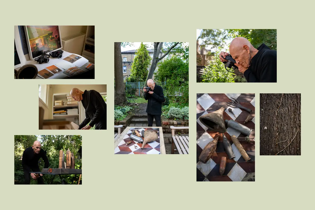 Collage of images made by Joel Meyoerwitz and images of Joel photographing