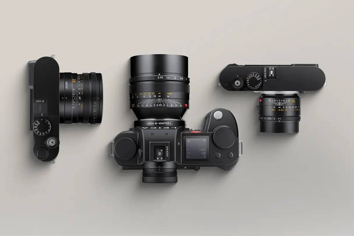 Leica Q, SL and M camera from above