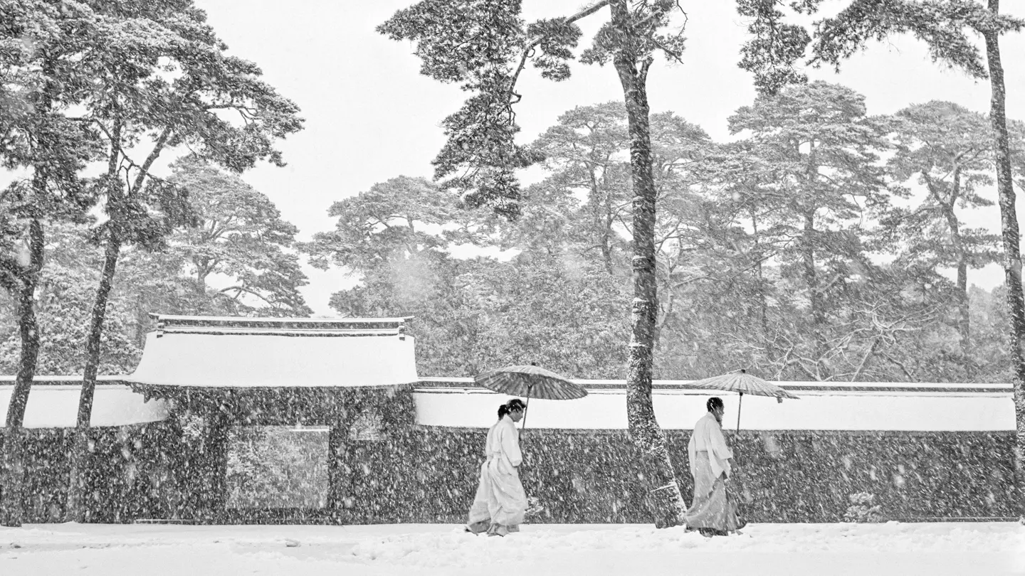 snowing at Meiji Shrine in 1951 by Werner Bischof