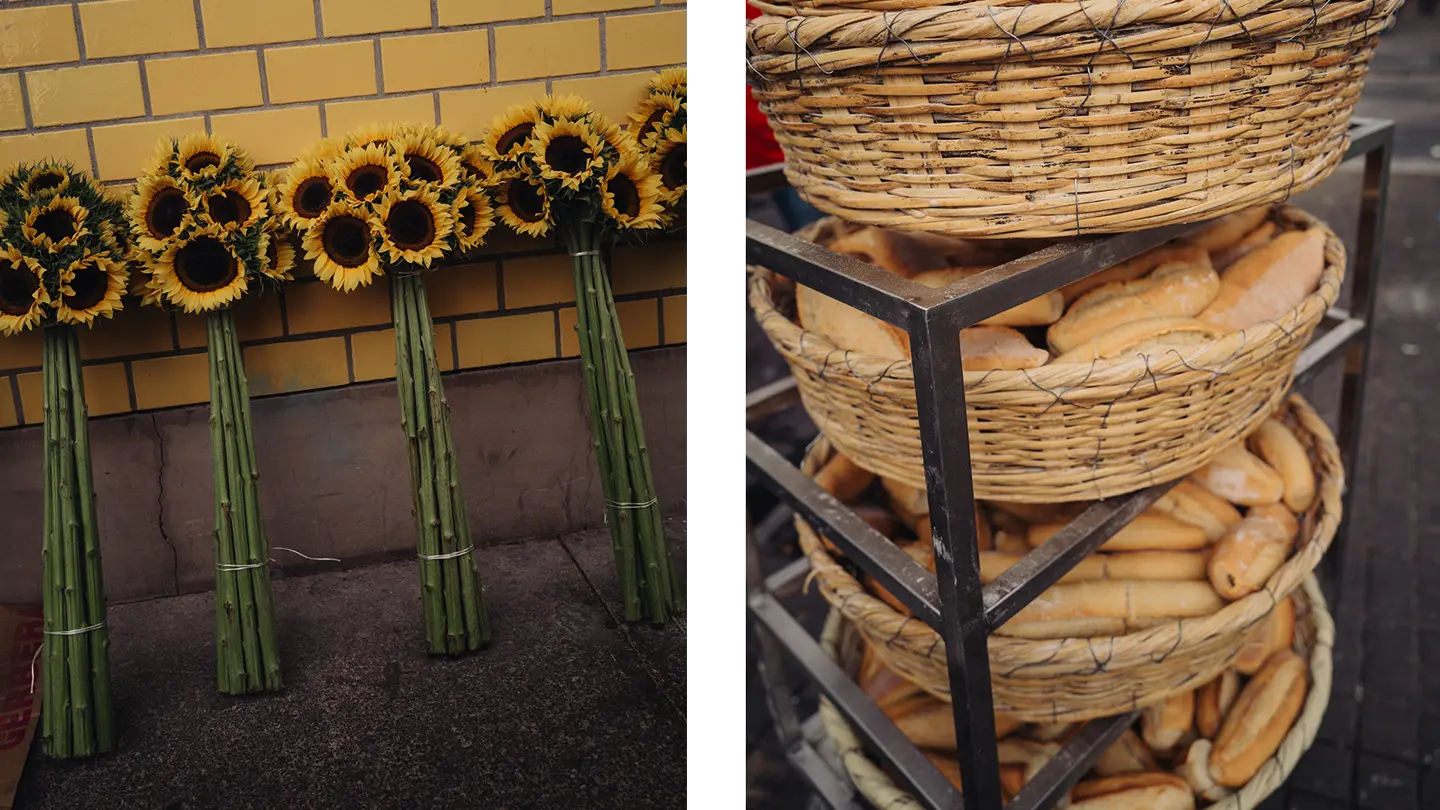 colour images of a market in Mexico.
