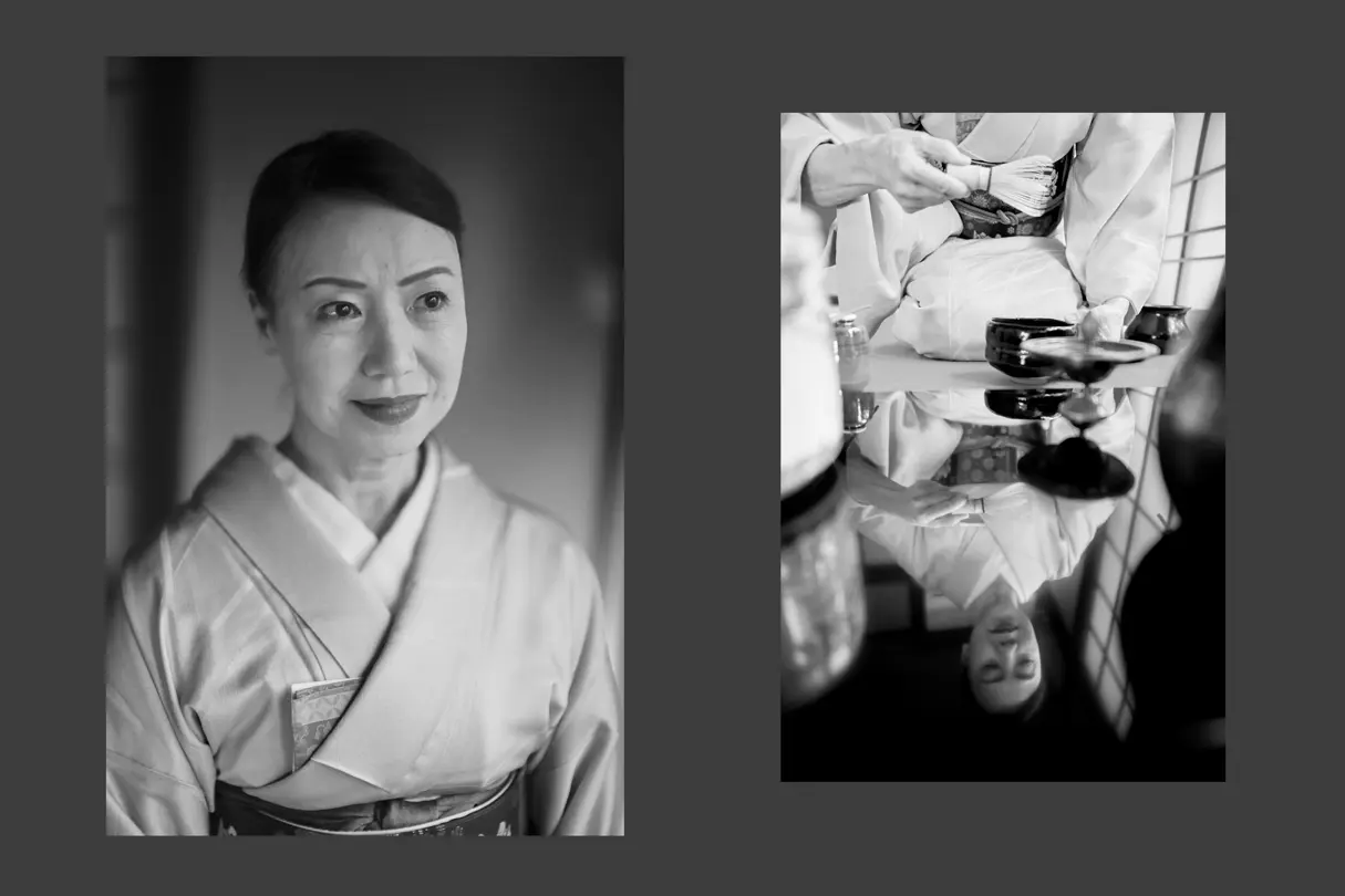 Woman in a kimono black and white photography
