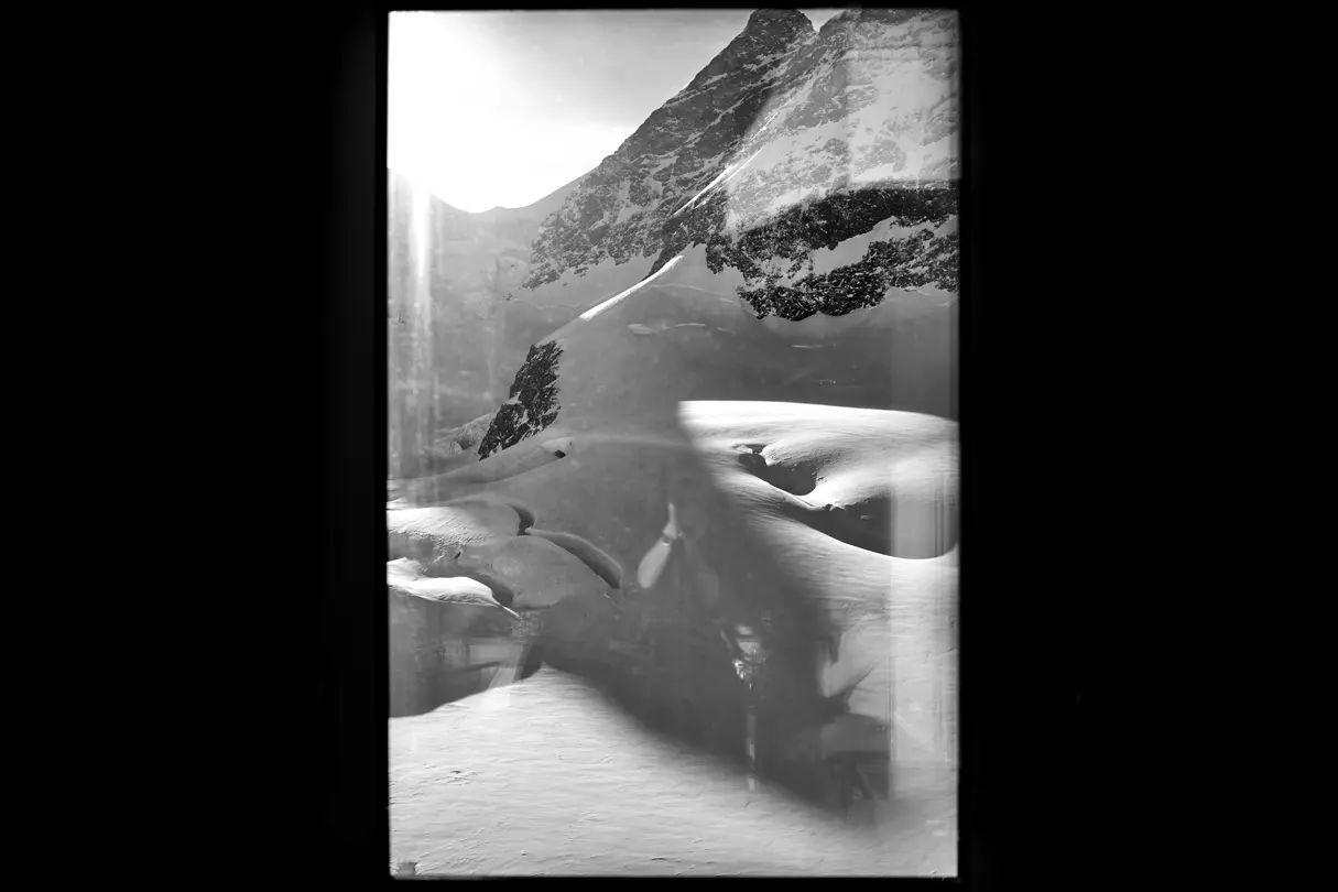 Black and white photo about snowy landscape