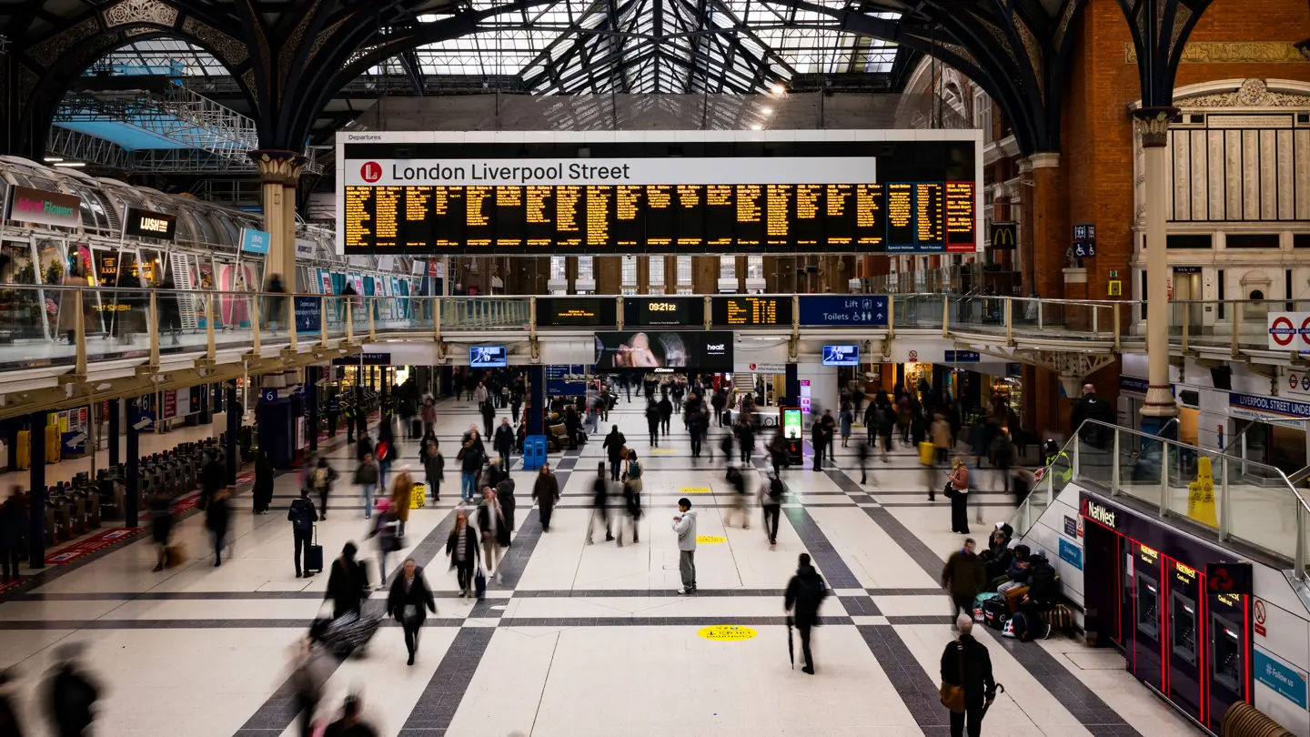 Colour image of a train station,