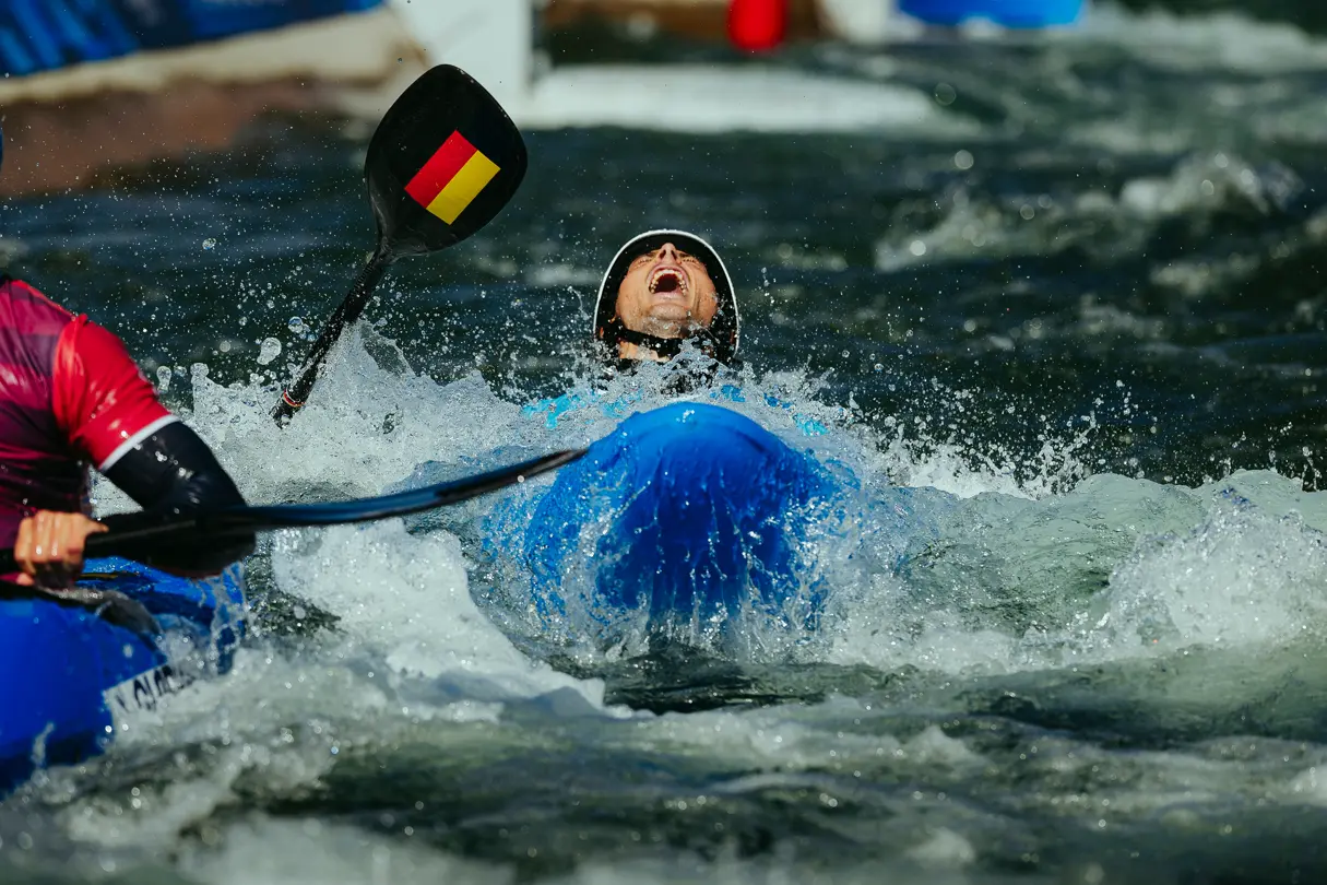 German kayaker celebrates after the race
