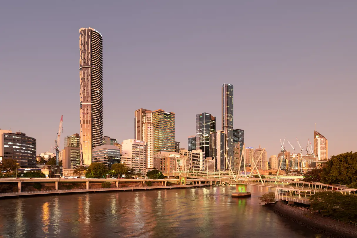 Skyline of Brisbane City at sunset