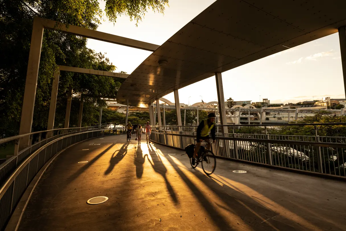 Bridge or footpath/cycle path at sunset