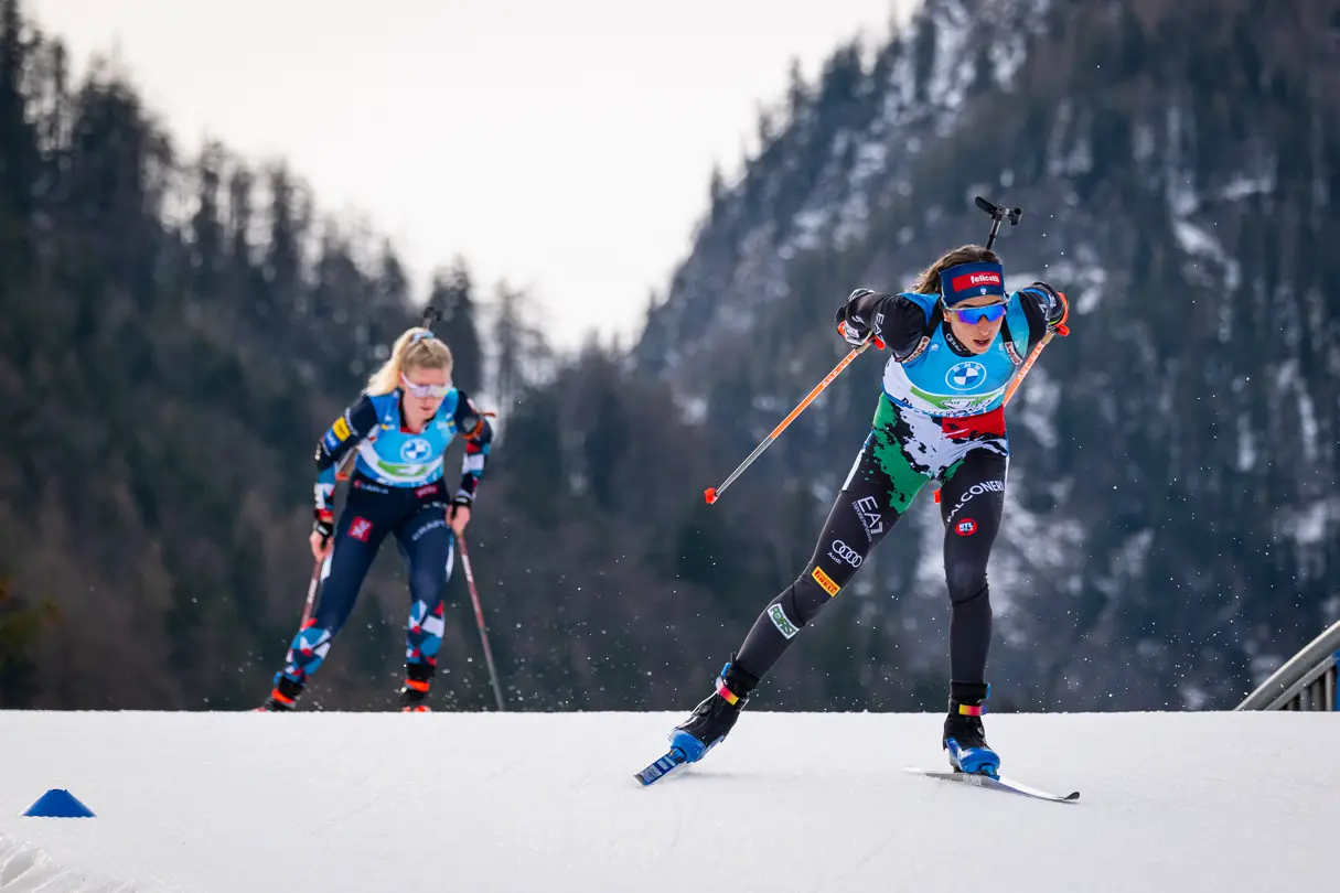 Two biathletes in the race