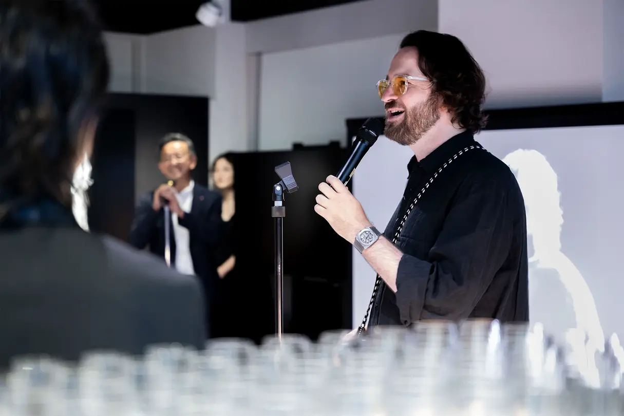 Photographer Alan Schaller at a Leica exhibition opening in Tokyo