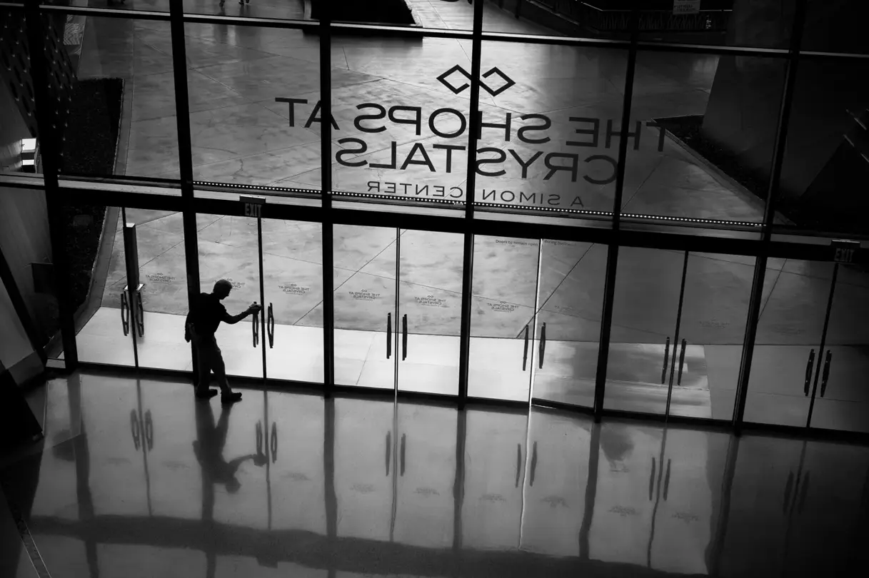 glass shop front entrance b&w