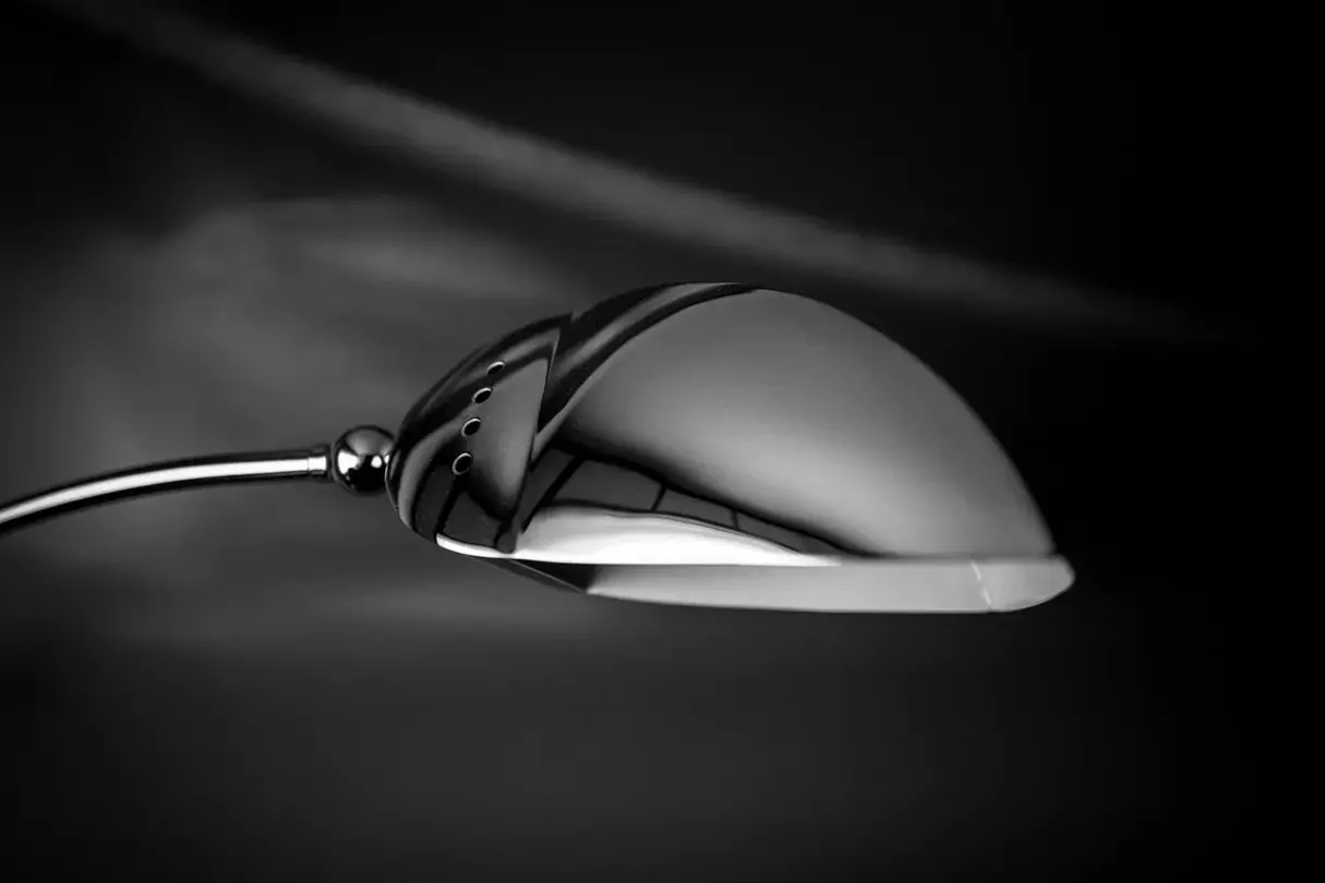 metallic desk lamp b&w