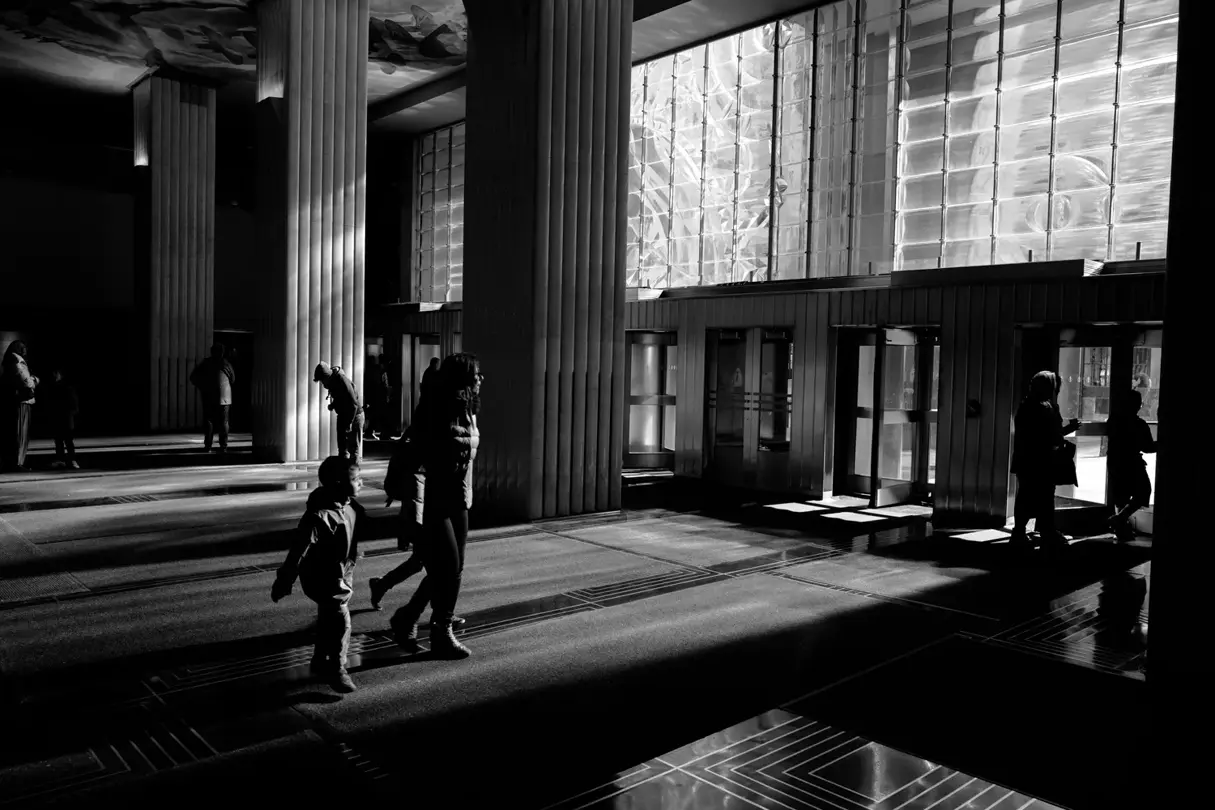 people on the streets b&w