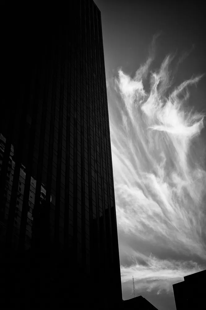 cloudy sky and shapes b&w