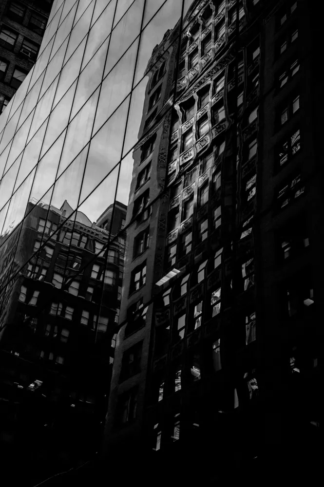 sky scraper reflection b&w