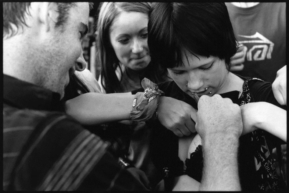 people interacting b&w