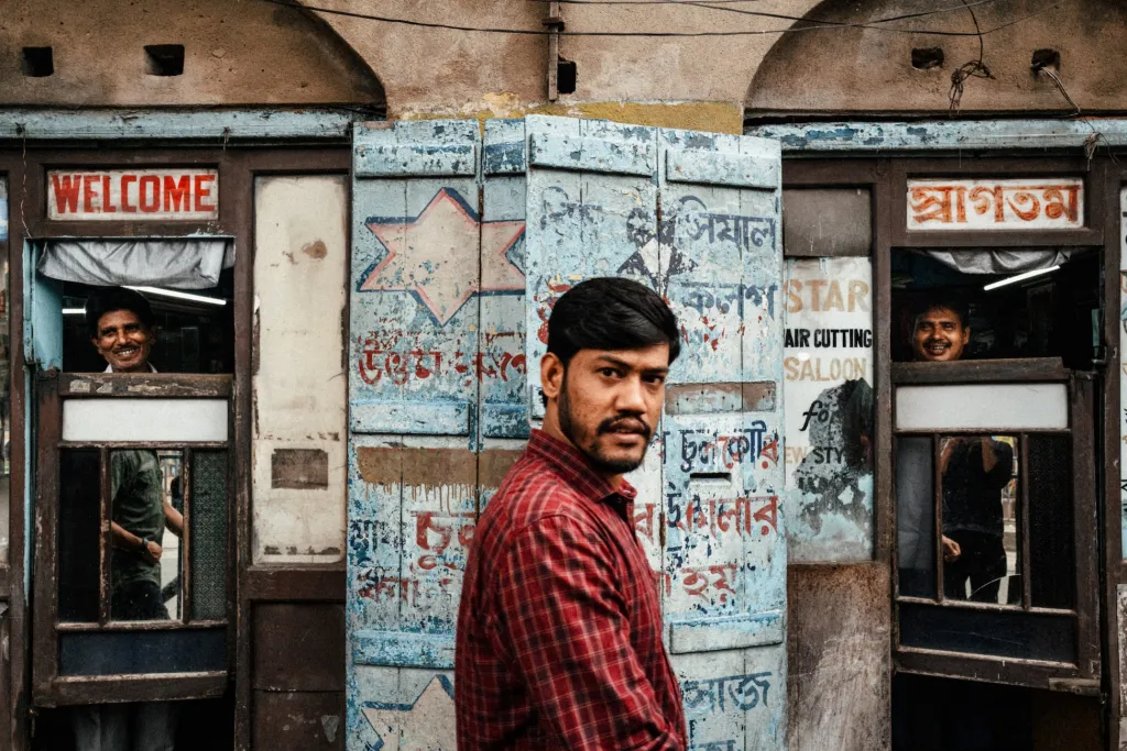 man walking in front of camera