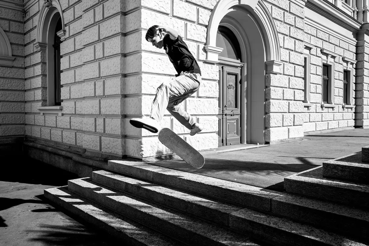 skateboarder b&w