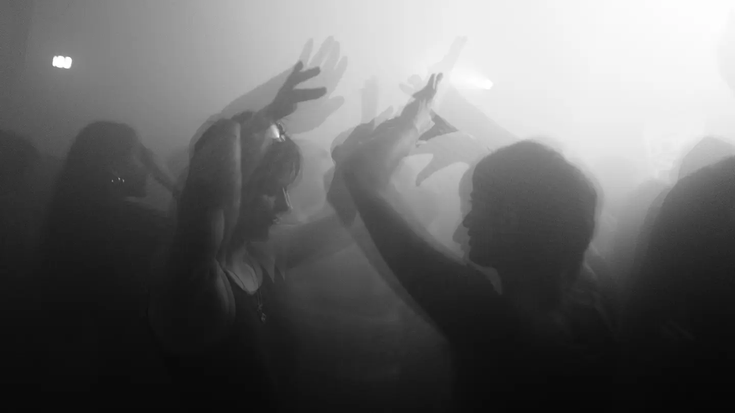 Black and white photo of people dancing