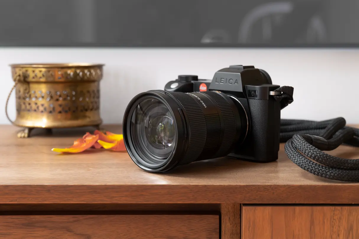 Leica SL3-S with the Vario-Elmarit-SL 24-70 on a desk 