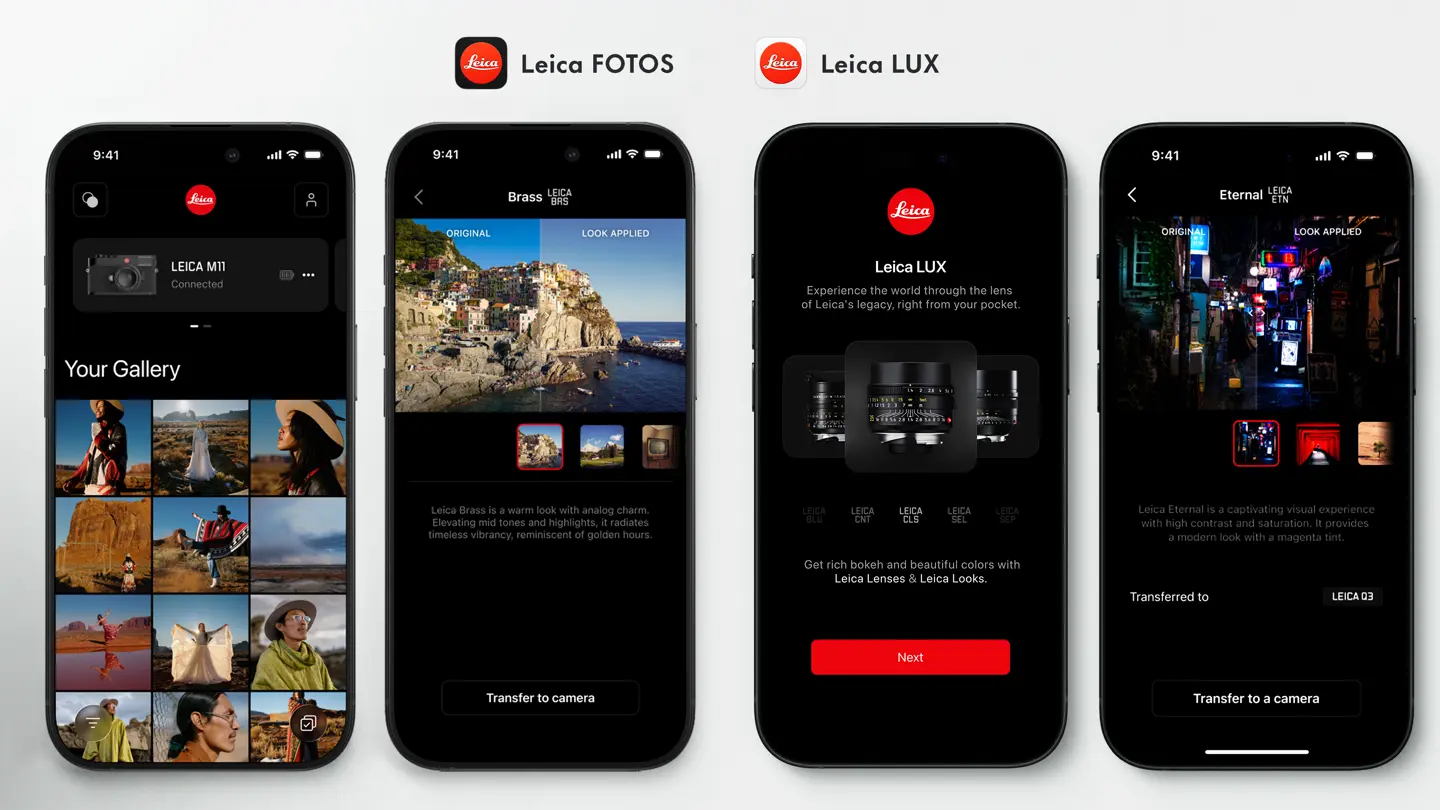 Mockups of the Leica FOTOS App and Leica LUX App