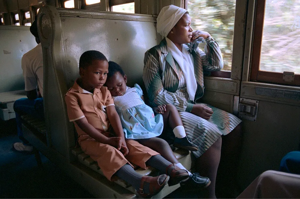 family riding the train