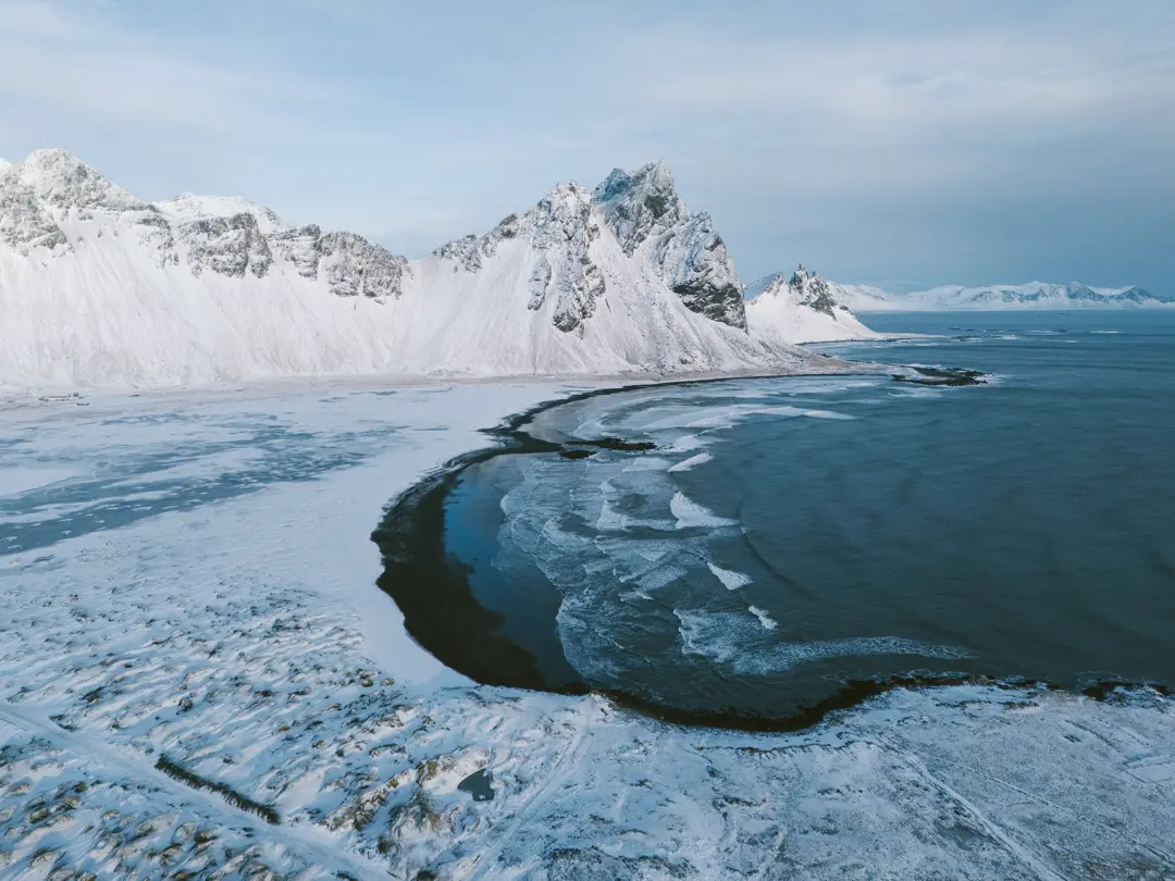 Snowmountains and a lake in Iceland