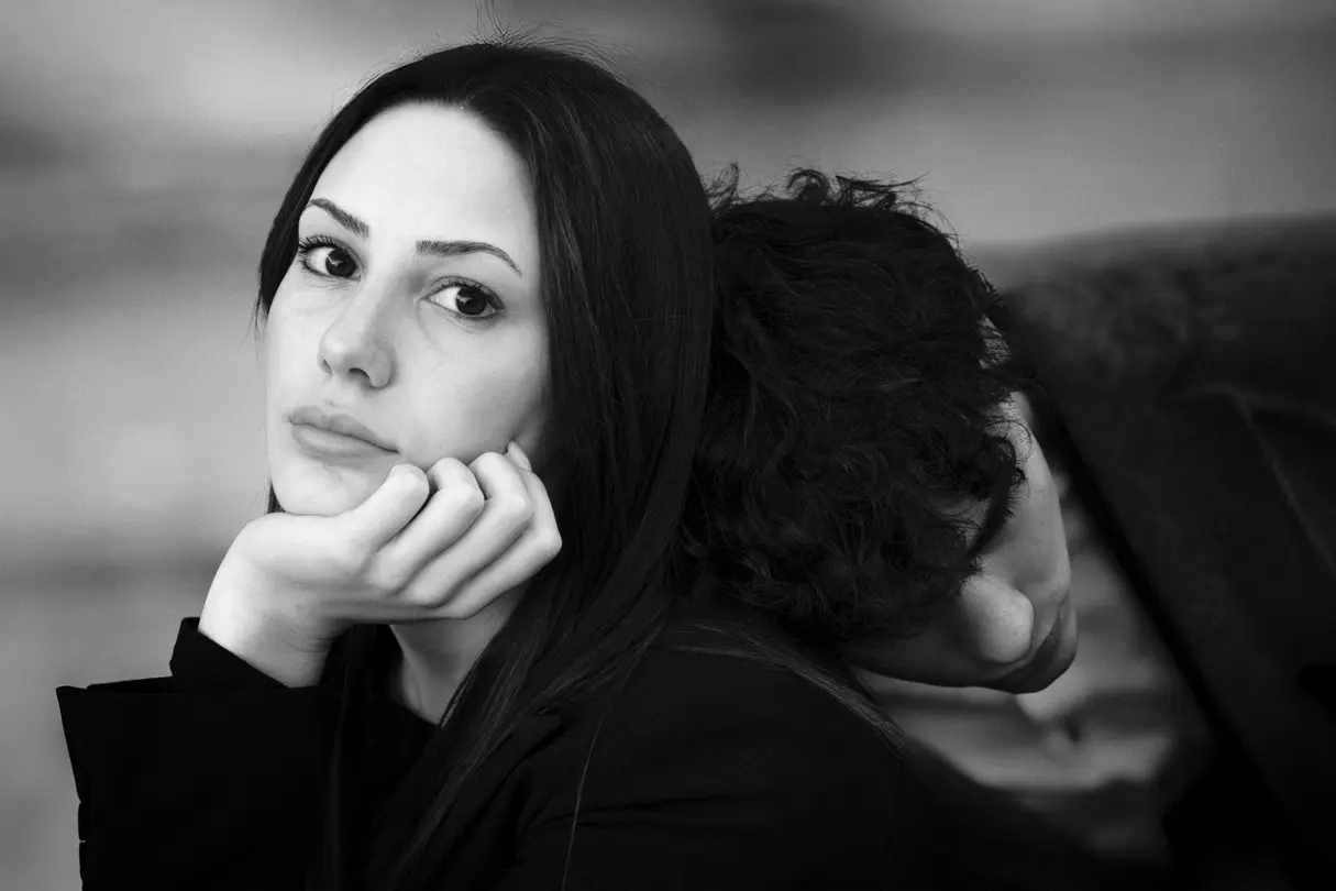 black-and-white photograph, man and a woman