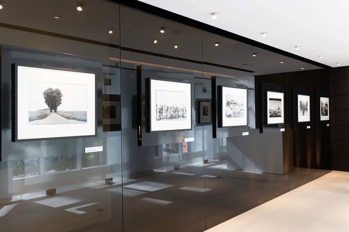 At the Leica Ginza 20th Anniversary Photo Exhibition Opening, gallery overview with photographs on display