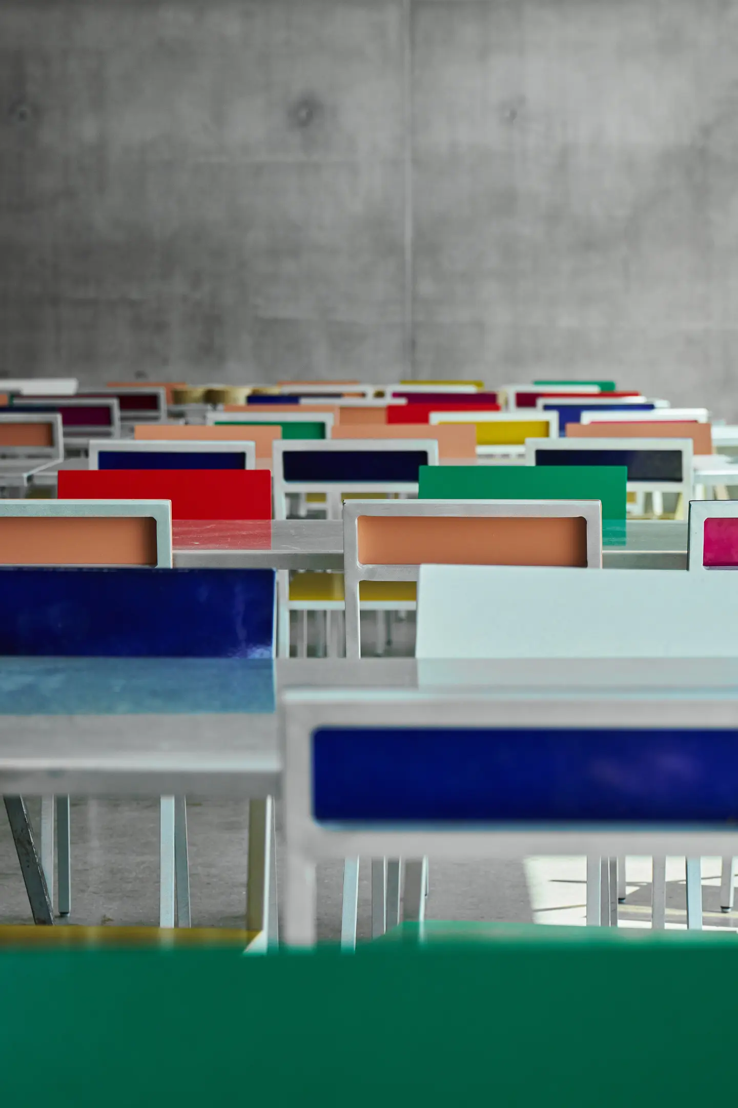 A room of brightly coloured chairs